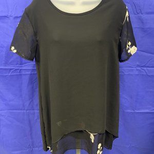 Tian Shun Short Sleeve Very Long Blouse Flowers L